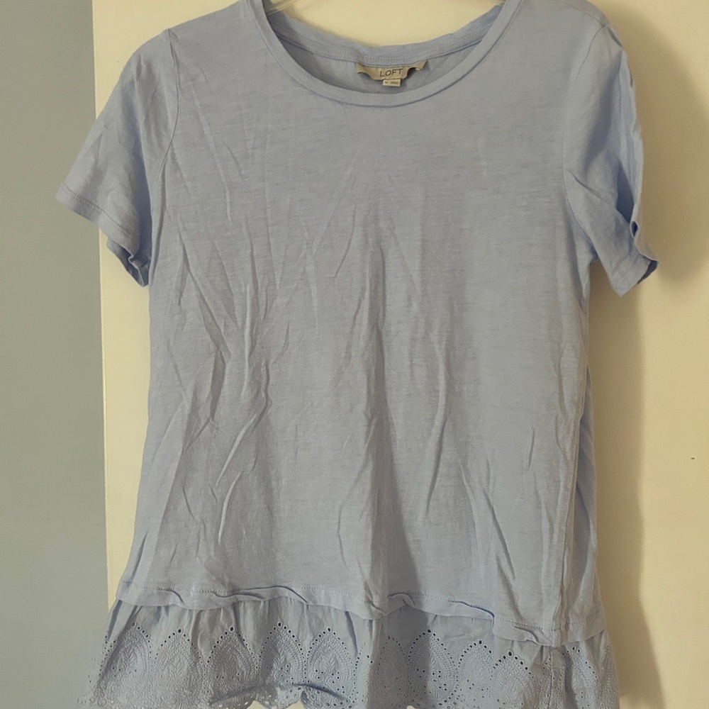 LOFT Light Blue Eyelet Hem Top